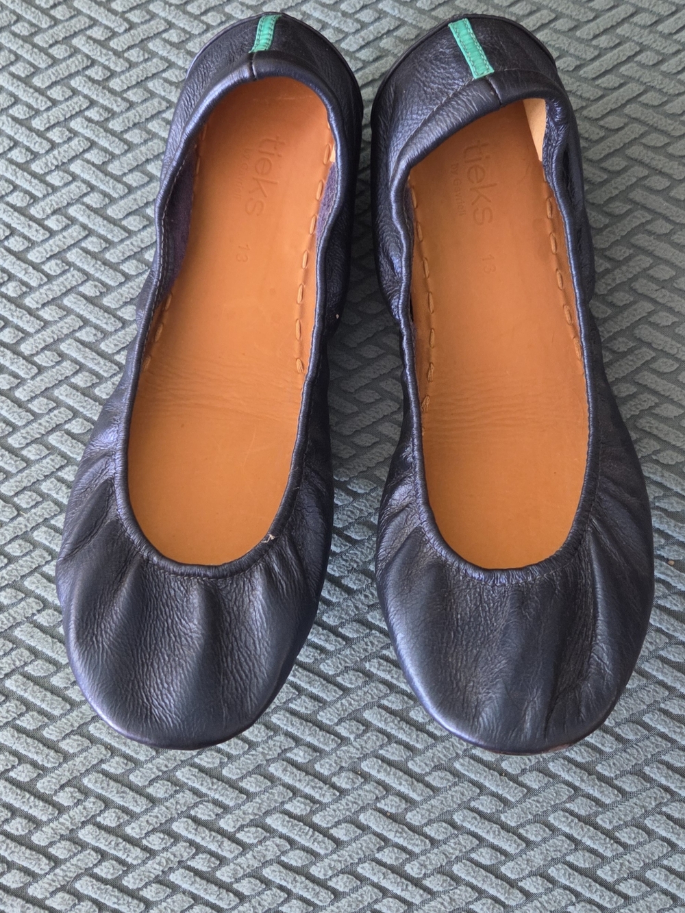 Tieks Blue Leather Ballet Flats with Teal Heel Tab